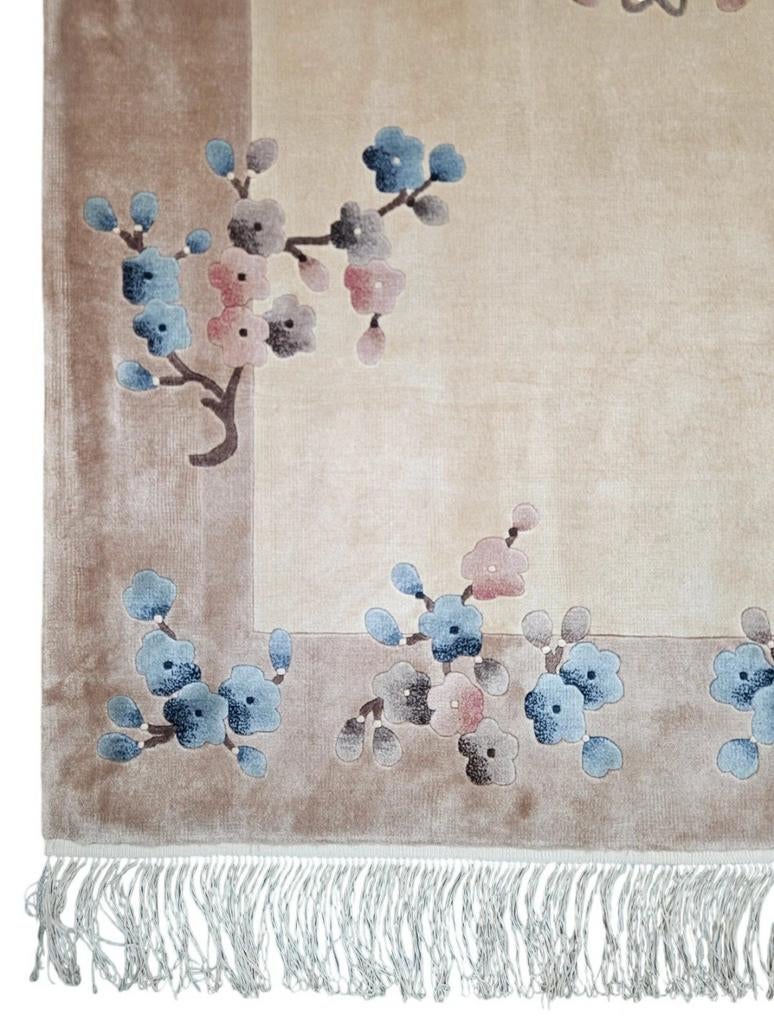 Handgeknoopt oosters zijde tapijt floral blossoms 92x155cm, Crème, Nieuw, HYPE POP-UP, Oosters