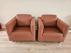 2 mooie cognac bruine fauteuils, Ophalen, Zo goed als nieuw, 75 tot 100 cm