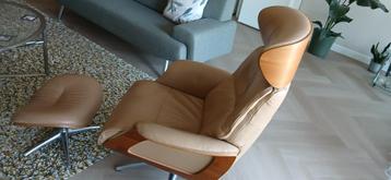Lederen Flexlux relaxfauteuil Clement met hocker. beschikbaar voor biedingen