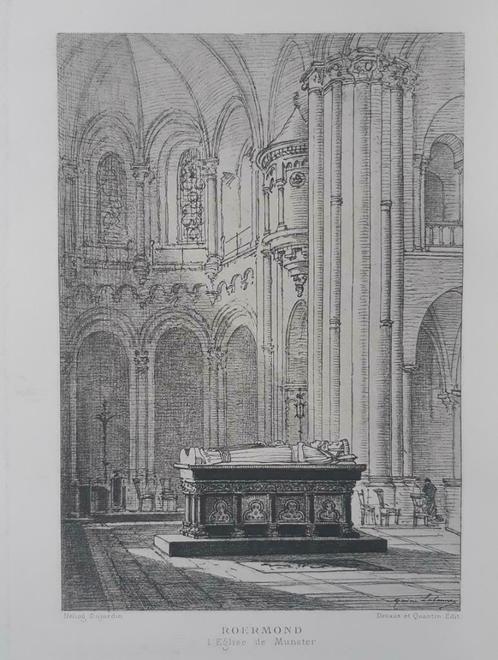 03 / Roermond De Munsterkerk interieur gravure uit 1882, Antiek en Kunst, Kunst | Etsen en Gravures, Ophalen of Verzenden