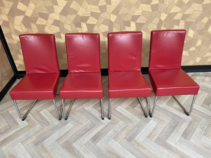 4x Arco design eetkamerstoelen rood leer, Huis en Inrichting, Stoelen, Zo goed als nieuw, Vier, Leer, Rood, Ophalen of Verzenden