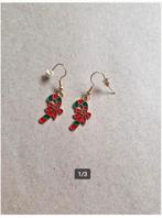 Oorbellen rood groene zuurstok h, Overige materialen, Hangers, Onbekend, Nieuw