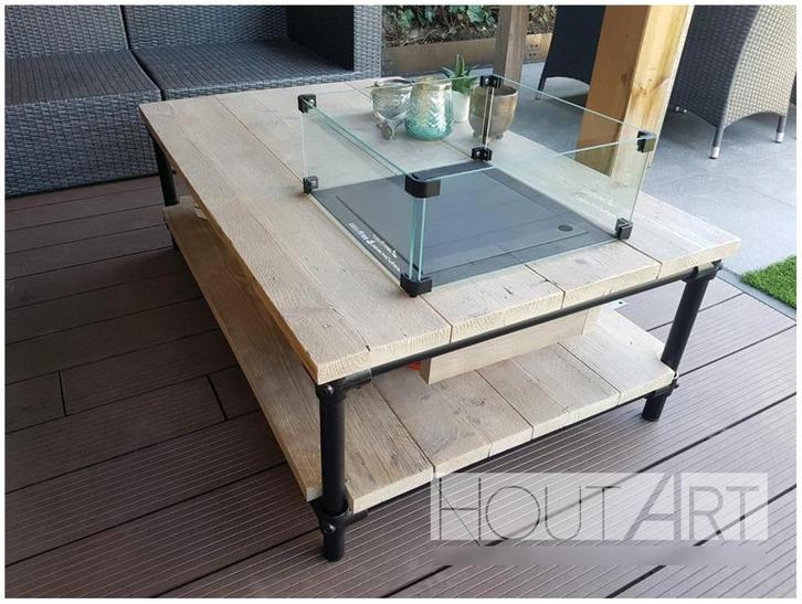 Vuurtafel in steigerhout met zwarte steigerbuis incl. inbouw, Tuin en Terras, Vuurtafels, Nieuw, Ophalen of Verzenden