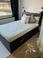 IKEA BRIMNES Bed 140x200 + hoofdbord met opbergruimte, Huis en Inrichting, Slaapkamer | Bedden, Ophalen, Gebruikt, Zwart, Tweepersoons