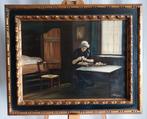 G. Verbrugge (XXe) - Binnenhuis - Paneel - 1950, Antiek en Kunst, Kunst | Schilderijen | Klassiek, Ophalen of Verzenden