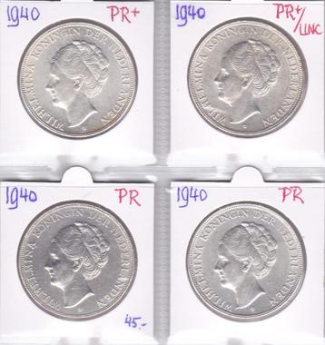 Lot van 4 x 2 1/2 gulden 1940 zilver Wilhelmina Schaarser beschikbaar voor biedingen