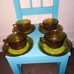 Arcoroc Sierra oker amber honinggeel 4 kop en schotels, Huis en Inrichting, Keuken | Servies, Ophalen, Gebruikt, Glas, Overige stijlen