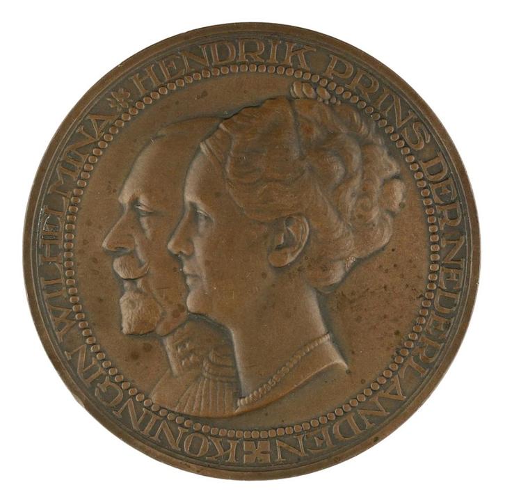 Chris van der Hoef - Penning, 1926 : Wilhelmina en Hendrik, Postzegels en Munten, Penningen en Medailles, Brons, Nederland, Verzenden