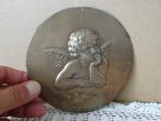 Antiek bronzen reliëf Paul Brandt met engel cherubijn 14cm, Ophalen of Verzenden
