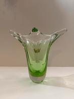 Vintage Groene Glazen Vaas - Val Saint Lambert/Murano Stijl, Antiek en Kunst, Antiek | Glas en Kristal, Ophalen of Verzenden