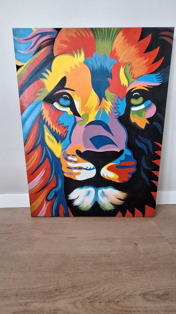 Uniek handgeschilderd leeuwenschilderij uit Bali, Antiek en Kunst, Kunst | Schilderijen | Klassiek, Ophalen of Verzenden
