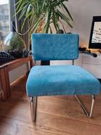 GEZOCHT turquoise / blauwe fauteuil /stoel van de woonexpres, Huis en Inrichting, Fauteuils, Ophalen of Verzenden, Metaal, Zo goed als nieuw