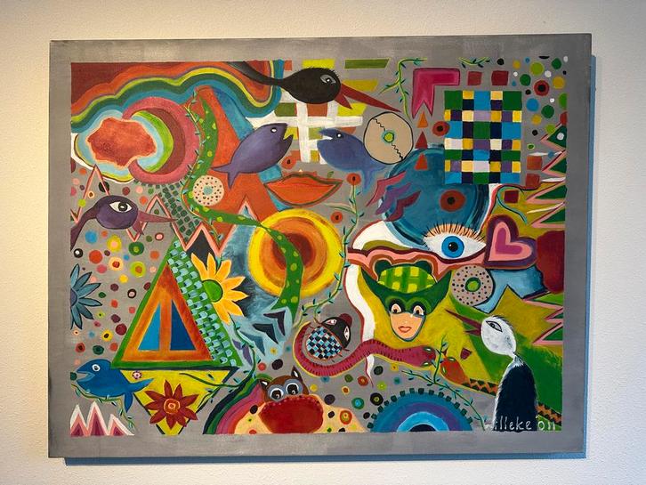 Kleurrijk Abstract Schilderij op Canvas - Uniek Kunstwerk, Antiek en Kunst, Kunst | Schilderijen | Abstract, Ophalen