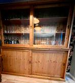 Massief houten buffetkast met schuifdeuren, Ophalen, Met plank(en), Gebruikt, 200 cm of meer
