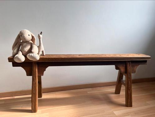 Brocant landelijk houten bankje, Huis en Inrichting, Banken | Voetenbanken en Poefen, Zo goed als nieuw, Minder dan 50 cm, 125 cm of meer