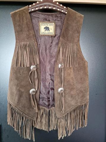 Suède leer leder fringejasje Western stijl Maat L bruin beschikbaar voor biedingen