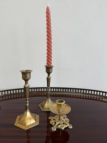 Vintage antiek set kandelaars goud messing koper brocante  beschikbaar voor biedingen