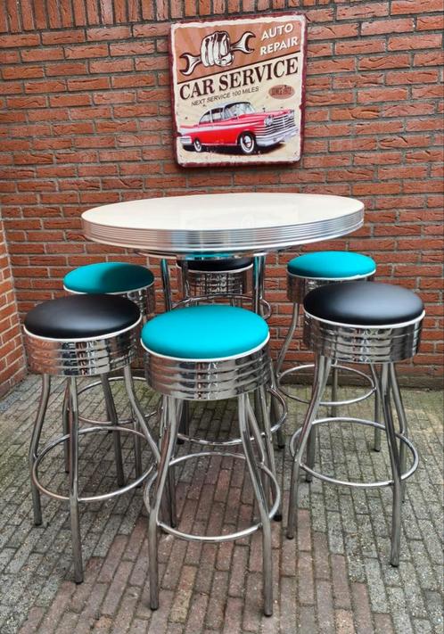 FIFTIES SIXTIES AMERIKAANSE BARKRUKKEN BEL AIR BAR TAFEL, Huis en Inrichting, Barkrukken, Zo goed als nieuw, 60 tot 90 cm, Metaal