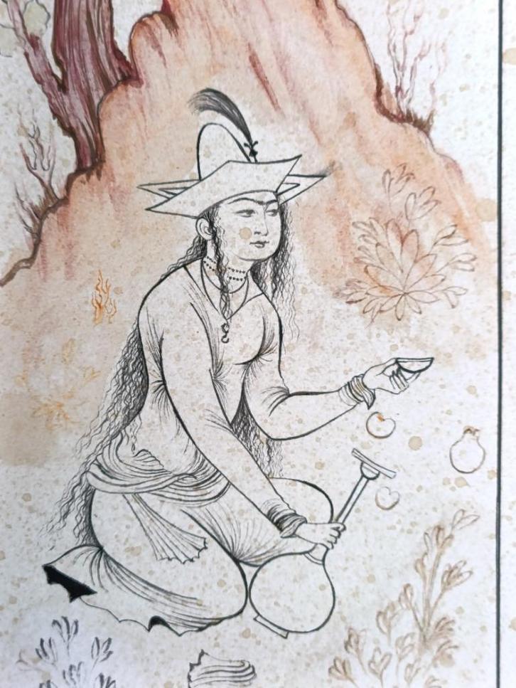 Perzische Miniatuur handgeschilderd Schenkende Meisje Iran, Antiek en Kunst, Kunst | Niet-Westerse kunst, Ophalen of Verzenden