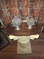 een geslepen  roomstel met zilveren voed en Antiek dienblad, Ophalen of Verzenden