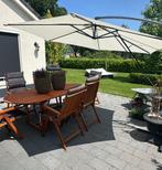 Bijna nieuwe 6p houten tuinset, Tuin en Terras, Ophalen, 6 zitplaatsen, Zo goed als nieuw, Tuinset