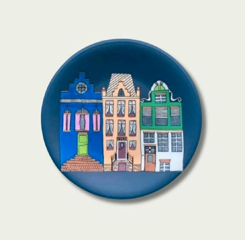 Handbeschilderd bordje 'Grachtenpanden', Huis en Inrichting, Woonaccessoires | Wanddecoraties, Zo goed als nieuw, Ophalen of Verzenden
