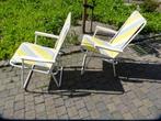 Vintage campingstoelen 2 stuks gele retro stoffen bekleding, Ophalen, Gebruikt