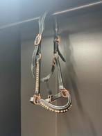Zwart leren halster met steentjes rosegoud, maat cob, Dieren en Toebehoren, Paarden en Pony's | Hoofdstellen en Tuigage, Ophalen of Verzenden