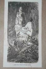 Antieke gravure - Angkor Thom - Beeld met 9 hoofden 1872 !!, Ophalen of Verzenden