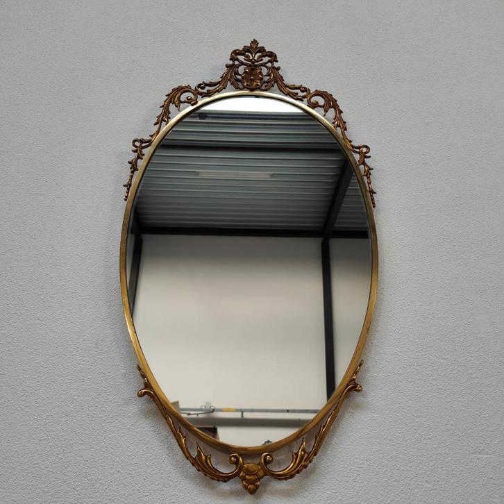 Vintage Ovale spiegel kuifspiegel schouwspiegel Koper, Huis en Inrichting, Woonaccessoires | Spiegels, Zo goed als nieuw, Minder dan 50 cm