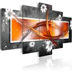 4 Abstract Oranje Grijs 5 Luik Canvas Schilderij 200x100cm, Huis en Inrichting, Nieuw, 125 cm of meer, Ophalen of Verzenden, Schilderij
