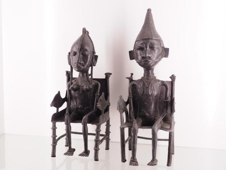 Brons Koningspaar Benin / Nigeria (250926-01/02), Antiek en Kunst, Kunst | Niet-Westerse kunst, Ophalen of Verzenden