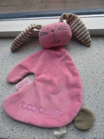 Knuffeldoek konijn merk Funnies roze bruin wit/creme strepen beschikbaar voor biedingen