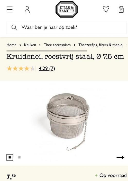 Dille&Kamille kruidenei RVS - Ø 7,5 cm, Huis en Inrichting, Keuken | Keukenbenodigdheden, Zo goed als nieuw, Ophalen of Verzenden