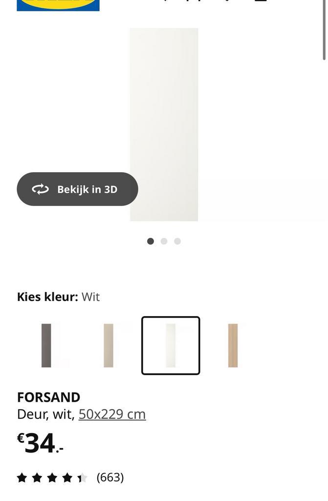 Forsand Deur Wit (50x229 cm) - IKEA, Huis en Inrichting, Kasten | Kledingkasten, Nieuw, Minder dan 100 cm, 50 tot 100 cm, 25 tot 50 cm