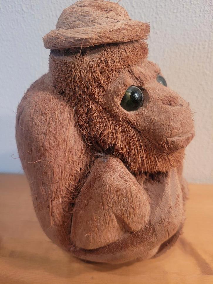 Vintage kokosnoot aap kokosnootaap aapje beeld retro beeldje, Huis en Inrichting, Woonaccessoires | Overige, Zo goed als nieuw