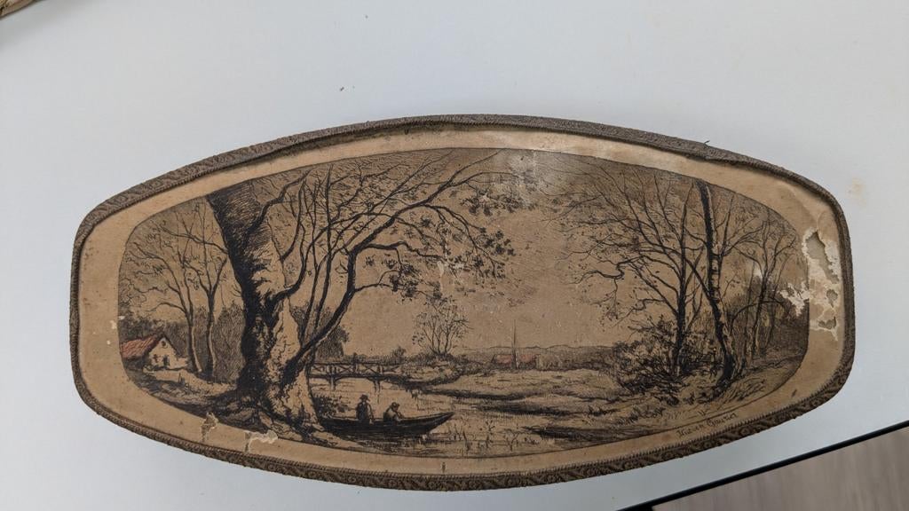Oude doos met landschapsschildering van Lucien Gautier, Antiek en Kunst, Ophalen of Verzenden