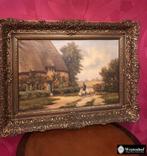 Groot schilderij landschap boerderij - barok lijst goud