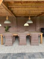 houten tuintafel met 6 stoelen merk apple bee + kussens, Ophalen, 6 zitplaatsen, Zo goed als nieuw, Wicker