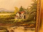 Schilderij Landschap N. v. Kerkhoff Gouden Lijst, Ophalen of Verzenden