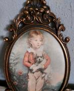 1960 Antiek schilderij klassiek in brons lijst kind met hond, Antiek en Kunst, Kunst | Schilderijen | Klassiek, Ophalen of Verzenden