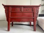 Antiek Chinees rood lak kastje met houtsnijwerk, Ophalen, Gebruikt, 100 tot 150 cm, Antiek Chinees. Rode lak. Houtsnijwerk.