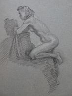 2 Houtskooltekeningen naakte vrouw knielend en staand 1930, Antiek en Kunst, Kunst | Tekeningen en Foto's, Verzenden