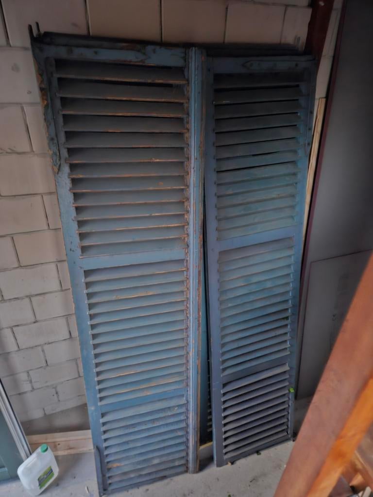 Oude blauwe houten luiken, Ophalen, Gebruikt, 80 tot 100 cm, Buitendeur
