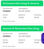 Vliegticket retour Rotterdam - Almeria, Tickets en Kaartjes, Trein, Bus en Vliegtuig, Met bestemming of datum, Vliegtuig, Eén persoon