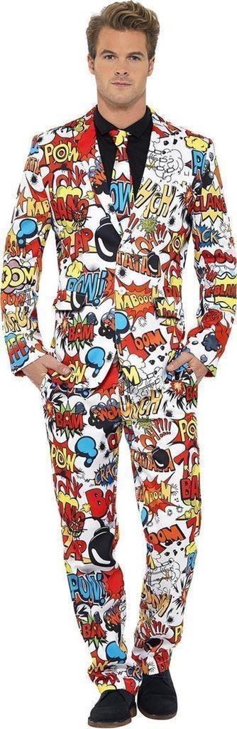 OppoSuits Kostuums - Comic Strip Maat XL, Kleding | Heren, Kostuums en Colberts, Nieuw, Maat 56/58 (XL), Wit, Ophalen of Verzenden