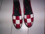 LEREN ESPADRILLES rood-wit geblokt maat 39 zgan, Ophalen of Verzenden, Zo goed als nieuw, Espadrilles of Moccasins, Rood