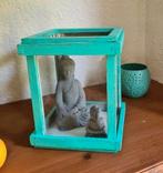 Vitrinebox windlicht lantaarn turquoise ibiza vintage stijl, Ophalen of Verzenden, Zo goed als nieuw, Hout, Kandelaar