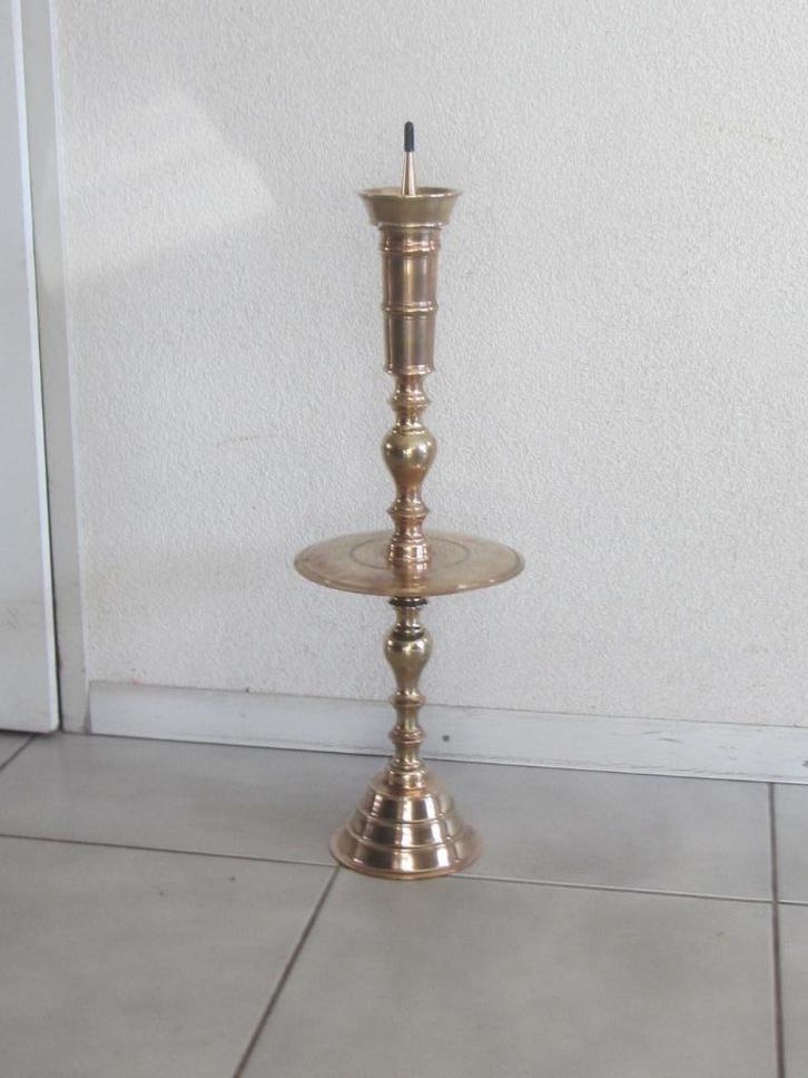 koperen kandelaar antiek 72 cm. schijfkandelaar, Antiek en Kunst, Antiek | Kandelaars, Koper of Brons, Ophalen of Verzenden