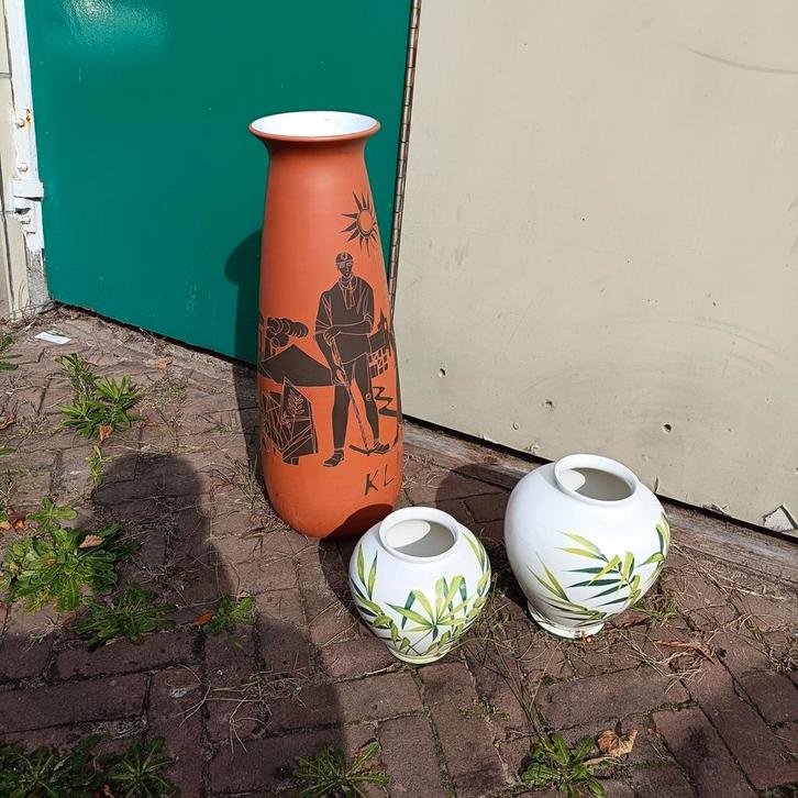 Vaas set: Groot + 2 kleine Italiaanse vazen, Huis en Inrichting, Woonaccessoires | Vazen, Zo goed als nieuw, Overige kleuren, Minder dan 50 cm